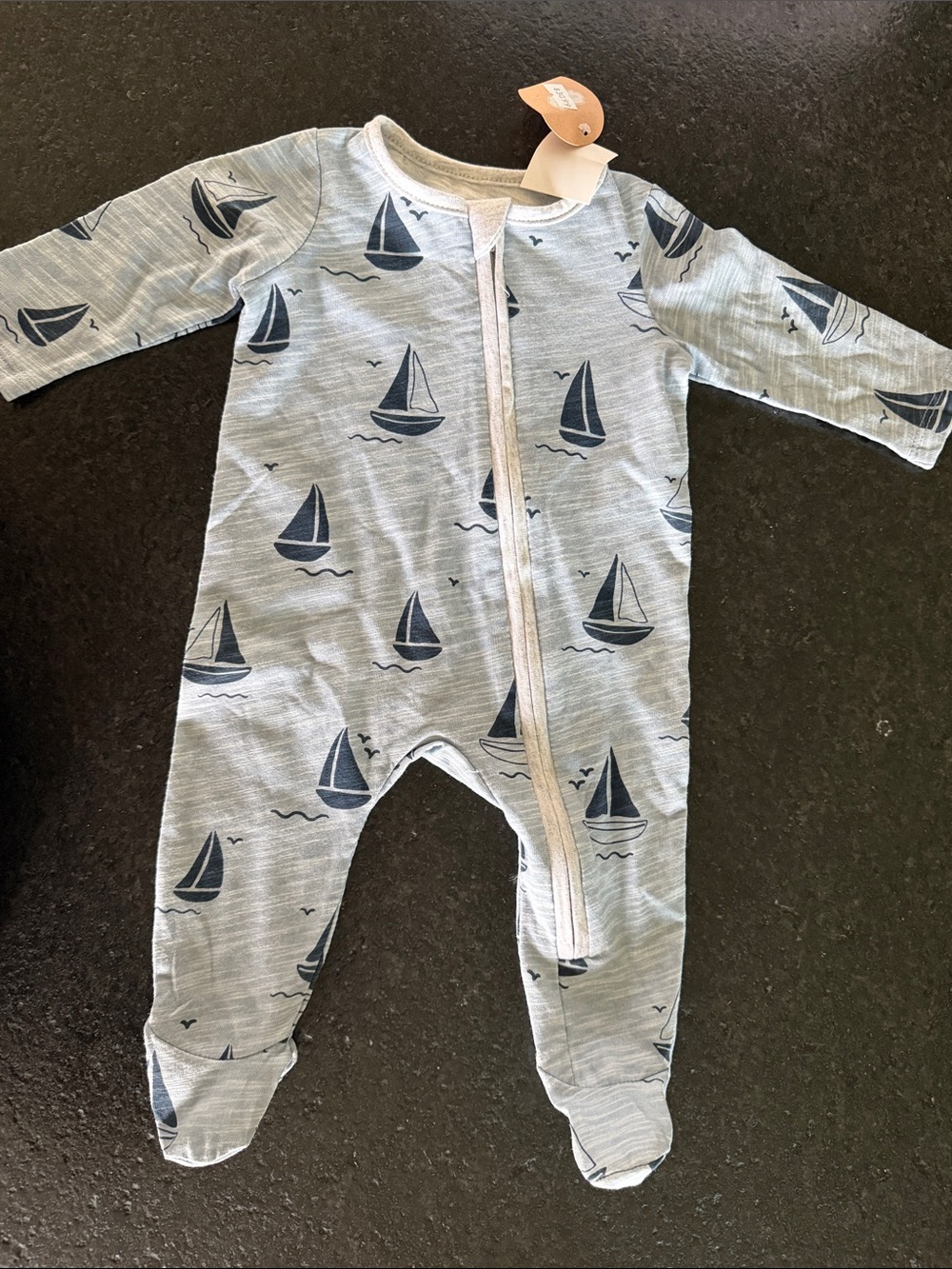 Mud Pie Light Blue Sailboat Footed One-Piece